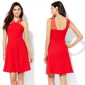 NEW New York & Company  Red Christmas Lace Strap Shoulder fit flare dress 4